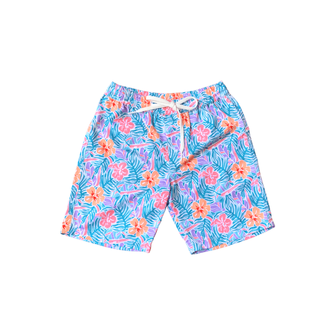 Arwen Boardshorts in Tropical Floral Stripes - Indigo Kids